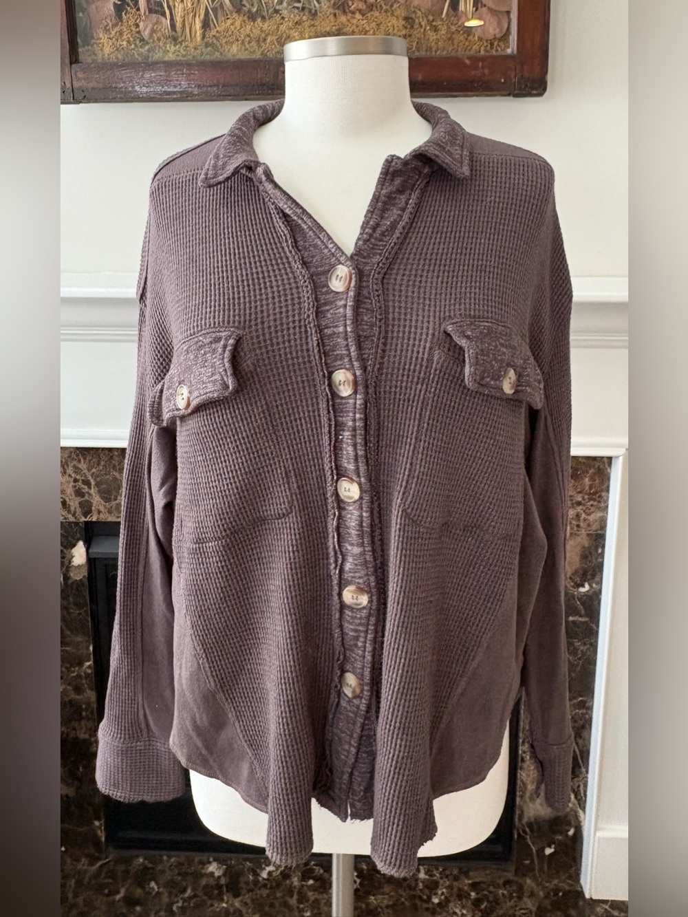 Dylan By True Grit Ryder Waffle Shacket Size Large in Cocoa Brown